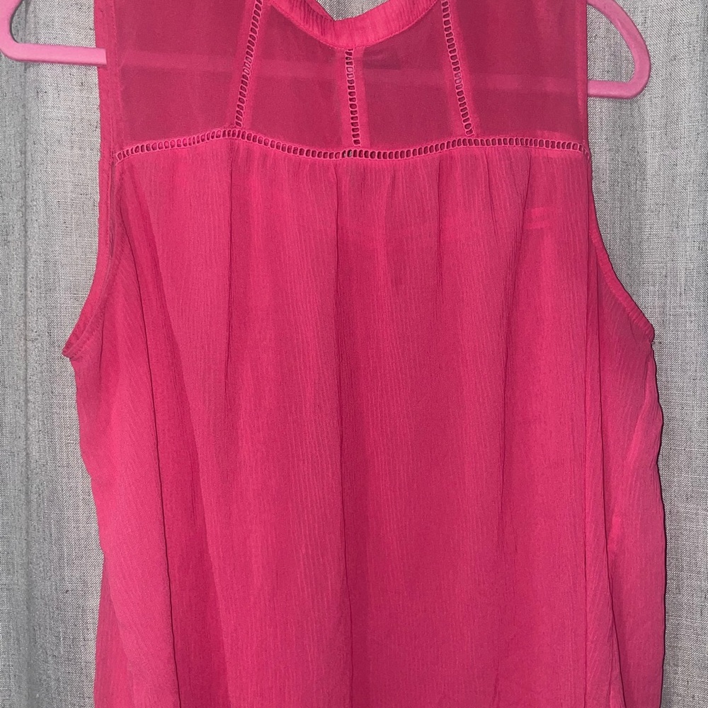 Pink Sleeveless Blouse with Lace Yoke